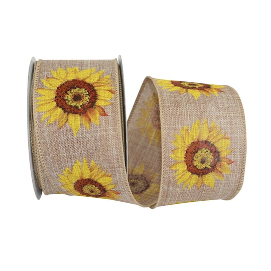 Reliant 2.5&#x22; Linen Wired Sunflower Ribbon